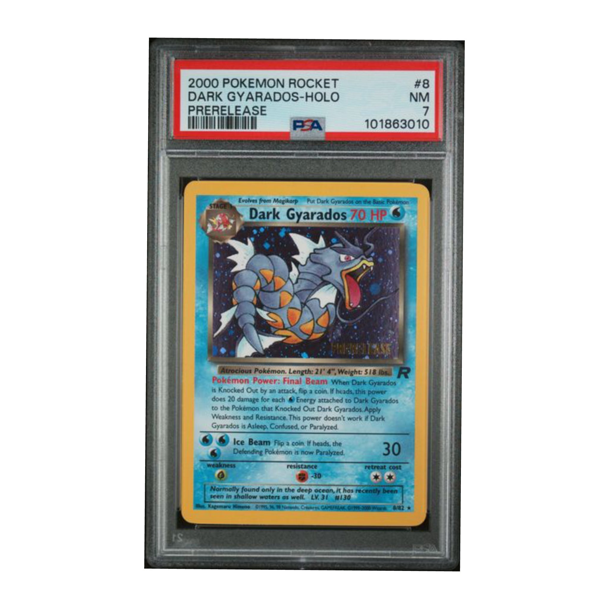 2000 Pokémon Rocket 8 Dark Gyarados - Holo Prerelease PSA 7 - SparkLeaf TCG