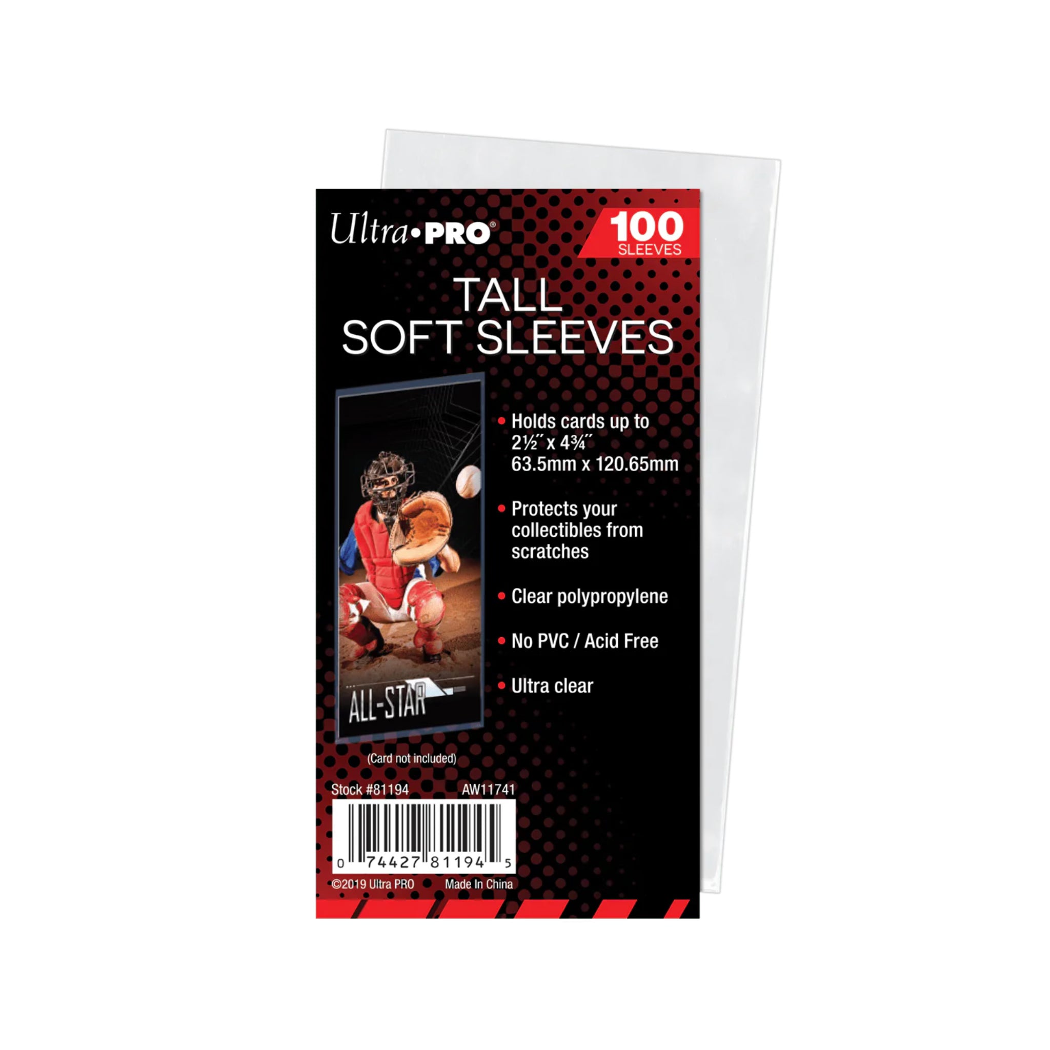 Ultra Pro - 2-1/2"x4-3/4" Tall Card Soft Sleeves (100ct)