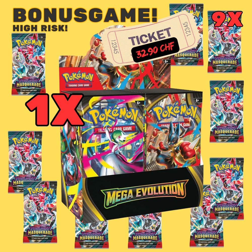 Twitch Stream: Pokémon Zusatzspiel – Wheel Ticket Mega Evolutions Booster Display EN (1 Sammlerstück, Ø Wert 32.6 CHF) - !High Risk! - SparkLeaf TCG